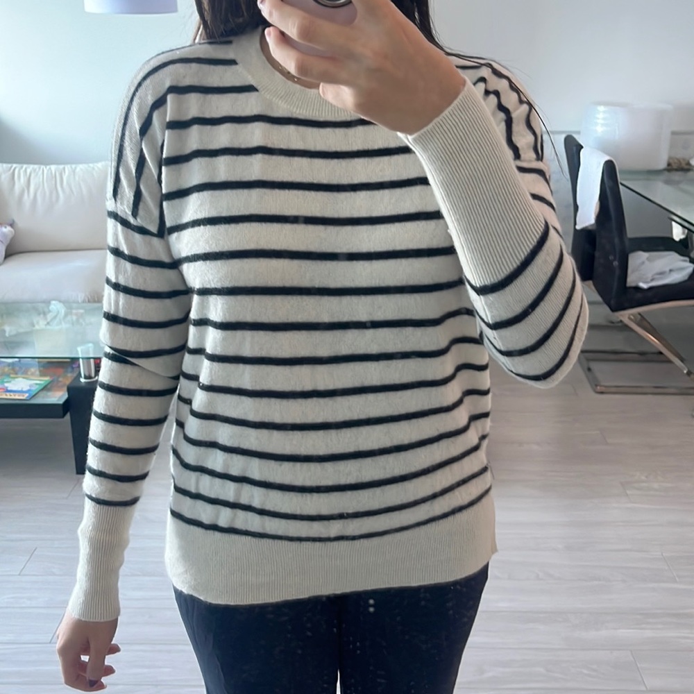 Oversized white black striped cashmere sweater pull over